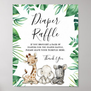 Poster Baby shower Safari Animaux Reflets