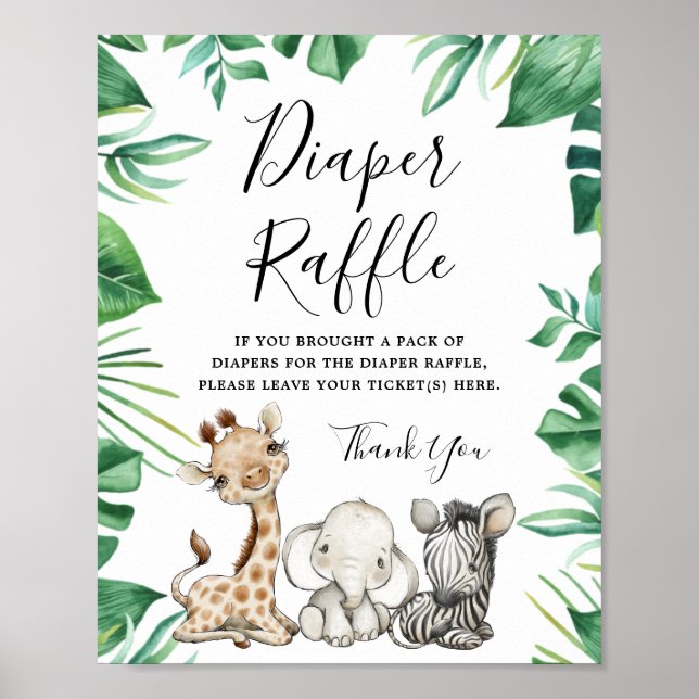 Poster Baby shower Safari Animaux Reflets (Devant)