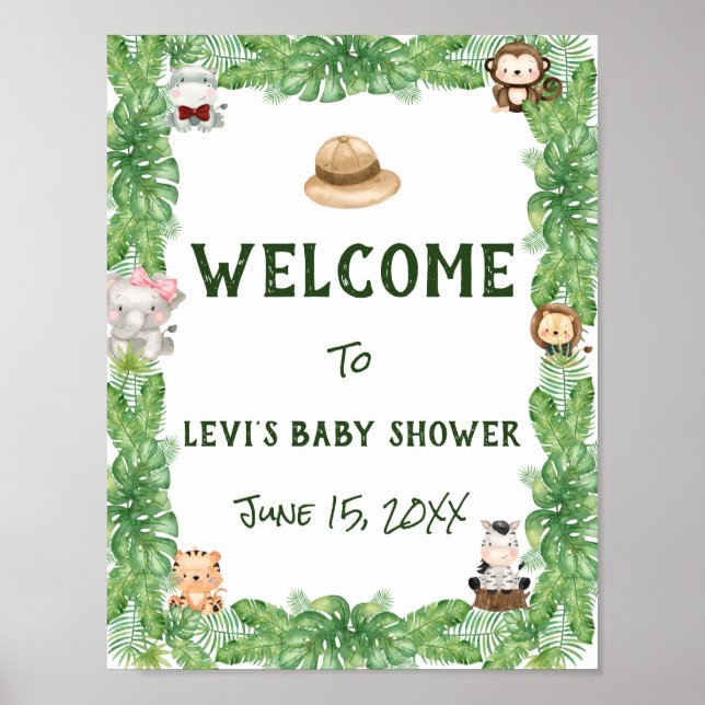 Poster Baby shower Safari Bienvenue (Devant)