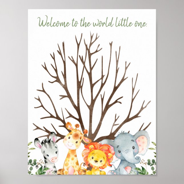 Poster Baby shower Safari Empreintes digitales Inscriptio (Devant)