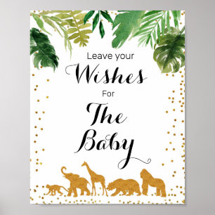 Poster Baby shower safari en or Voeux pour bébé