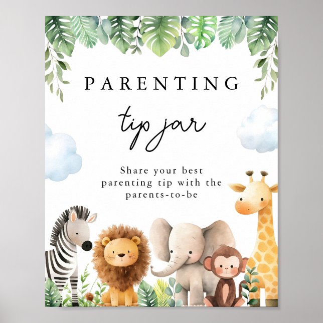 Poster Baby shower Safari Parenting Astuce Jar Sign (Devant)