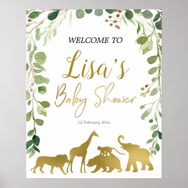 Poster Baby shower Safari vert signe de bienvenue (Devant)