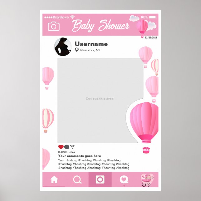 Poster Baby shower Selfie Cadre Personnalisé Globos Aéros (Devant)