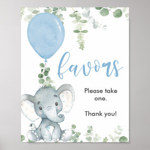 Poster Baby shower signe bleu éléphant vert