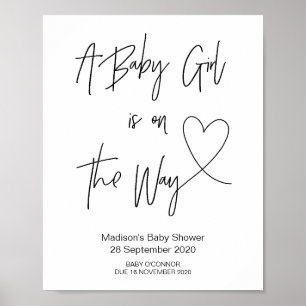 Poster Baby shower simple bébé fille signe avec coeur