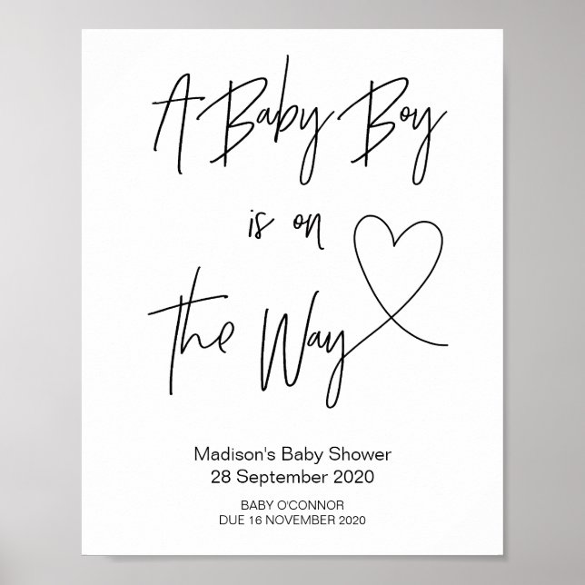 Poster Baby shower simple bébé garçon Signer avec coeur (Devant)