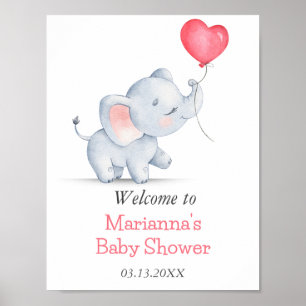 Poster Baby shower simple éléphant et ballon cardiaque