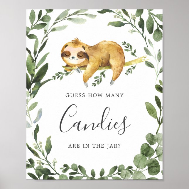 Poster Baby shower Sleepy Sloth Devine Combien de bonbons (Devant)