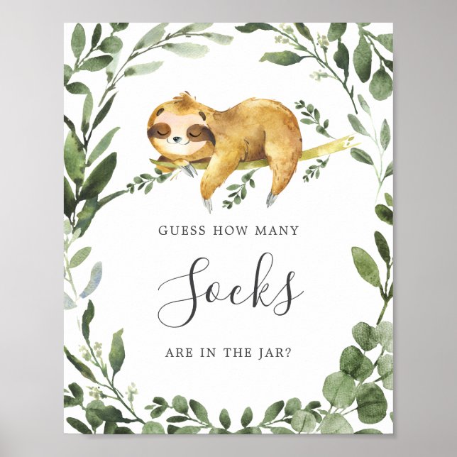 Poster Baby shower Sleepy Sloth Devine Combien De Chausse (Devant)