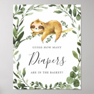 Poster Baby shower Sleepy Sloth Devine Combien de Diapeur