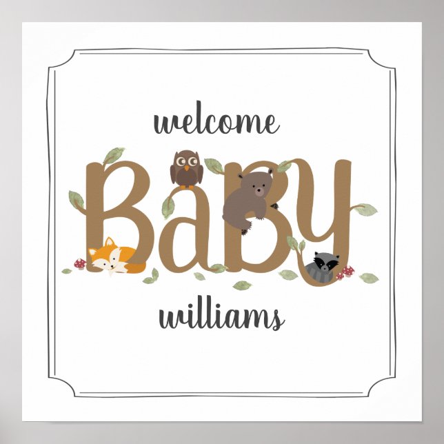 Poster Baby shower Sleepy Woodland Animaux (Devant)