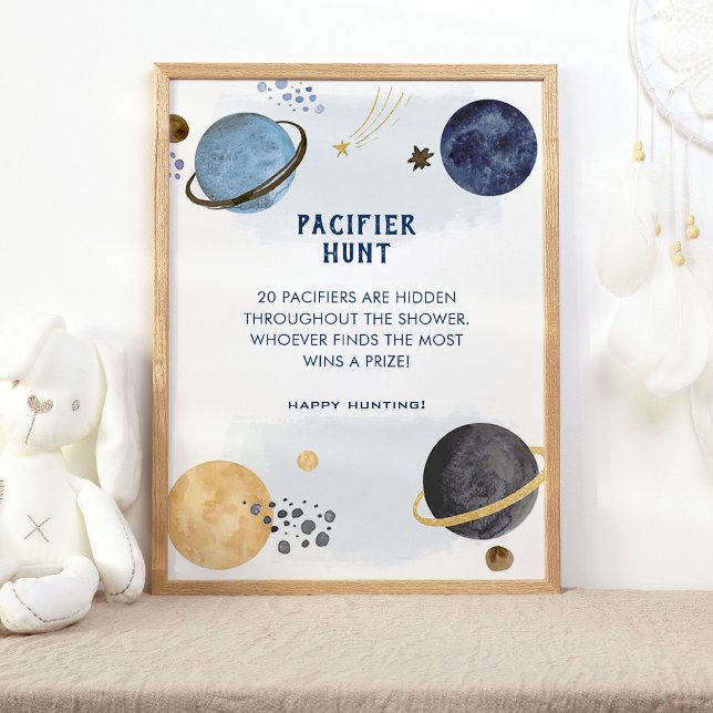 Poster Baby shower spatial de galaxie bleu foncé (Space)