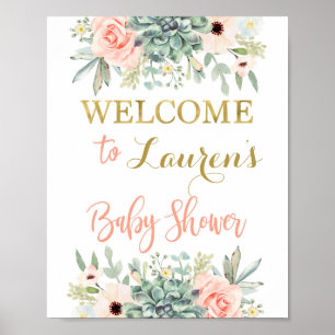 Poster Baby shower Succulent signe de bienvenue