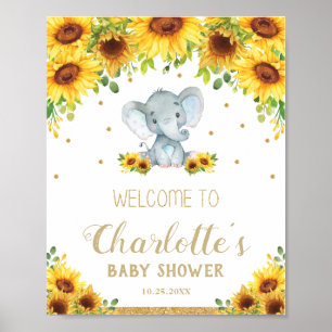 Poster Baby shower Sunflower Cute Elephant Boy Bienvenue
