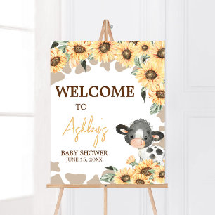 Poster Baby shower Sunflower Holy Cow Bienvenue