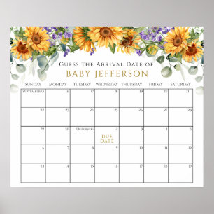Poster Baby shower Sunflowers Guides Date d'échéance Cale