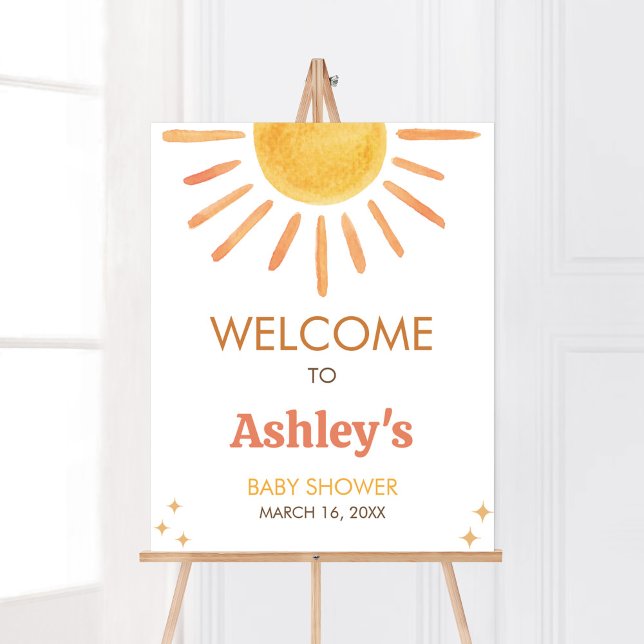 Poster Baby shower Sunshine Retro Boho Bienvenue (Boy Boho Sunshine Baby Shower Welcome Sign)