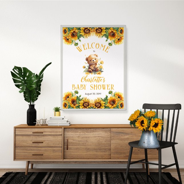 Poster Baby shower Teddy Bear et Sunflower (Créateur téléchargé)