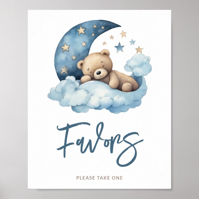 Poster Baby shower Teddy Bear Moon Faveurs (Devant)