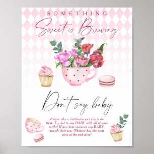 Poster Baby shower thème floral et théière sans 'bébé'