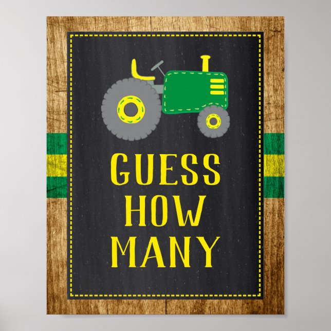 Poster Baby shower Tracteur Vert Devinez Combien de Jeu S (Devant)