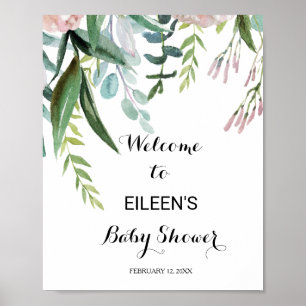 Poster Baby shower tropical floral et verdoyant Bienvenue