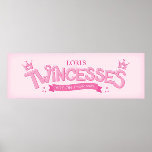Poster Baby shower Twin Girl Twincess (rose)
