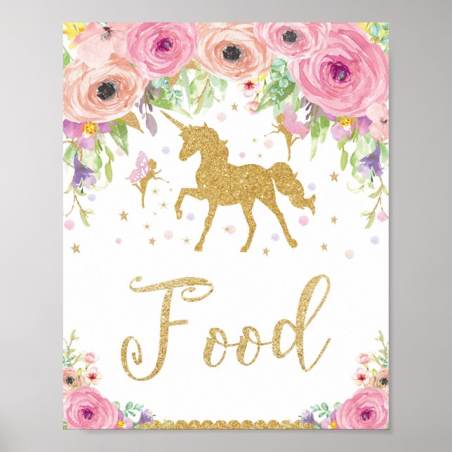 Poster Baby shower Unicorn Anniversaire Nourriture Fée Fl (Devant)