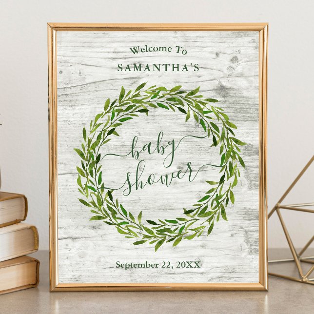 Poster Baby shower verdoyant Laurel tendance Wreath Welco (Créateur téléchargé)