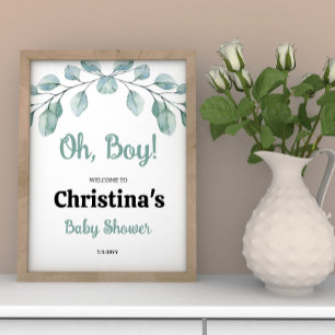 Poster Baby shower verdoyant Oh boy Bienvenue