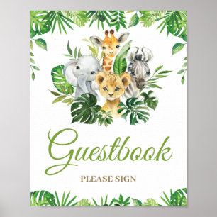 Poster Baby shower vert Animaux de la jungle