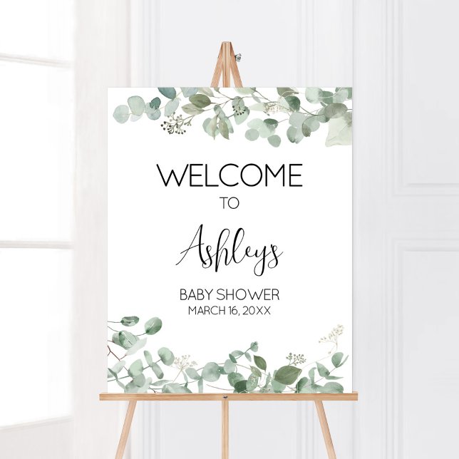 Poster Baby shower vert Eucalyptus Bienvenue (Oh Baby Greenery Baby Shower Welcome Sign)