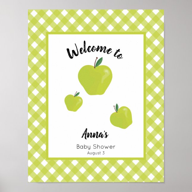 Poster Baby shower vert pomme bienvenue (Devant)