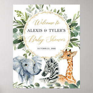 Poster Baby shower vert pour animaux Safari signe de bien