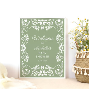 Poster Baby shower Vert Sage Mexicain Bienvenue