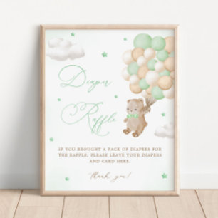 Poster Baby shower vert Teddy Bear Raffin
