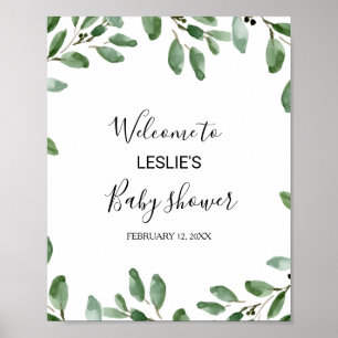 Poster Baby shower vert Tropical Eucalyptus Bienvenue