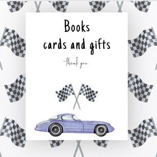 Poster Baby shower voiture de course Livres cartes et cad