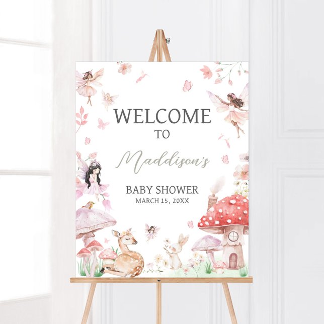 Poster Baby shower Whimsical Little Fairy (Little Fairy Whimsical Baby Shower Welcome Sign)