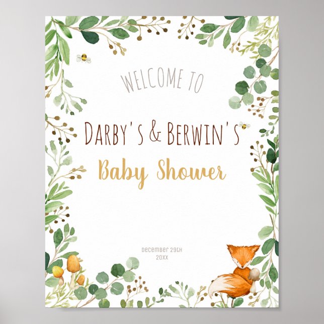 Poster Baby shower Woodland (Devant)