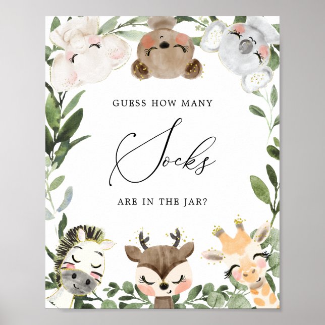 Poster Baby shower Woodland Devine Combien de Chaussettes (Devant)
