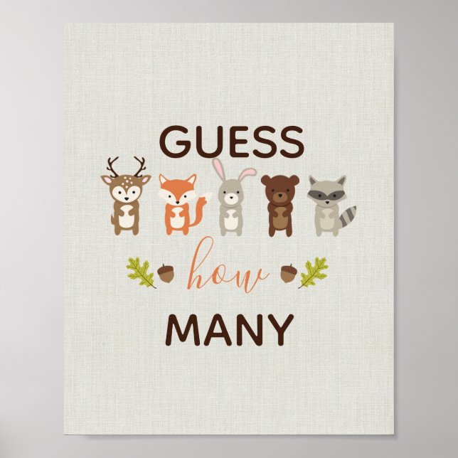 Poster Baby shower Woodland Devine Combien de signes (Devant)