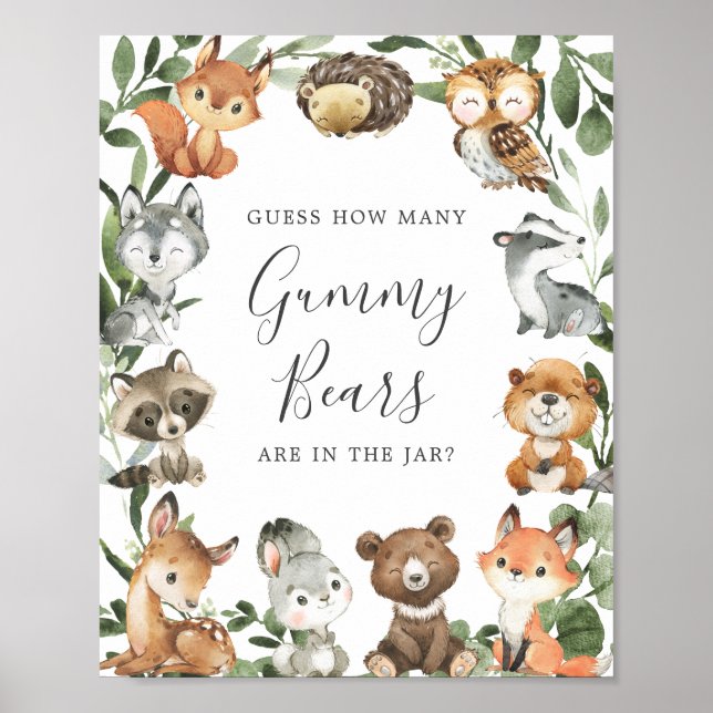 Poster Baby shower Woodland Devine Combien D'Ours De Gumm (Devant)
