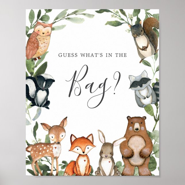 Poster Baby shower Woodland Devinez ce qui se passe dans  (Devant)