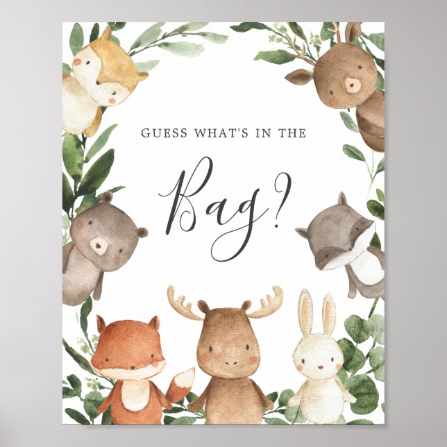 Poster Baby shower Woodland Devinez ce qui se passe dans  (Devant)
