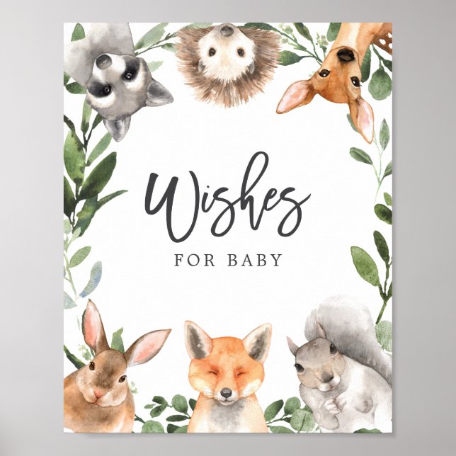 Poster Baby shower Woodland veut pour bébé signe (Devant)
