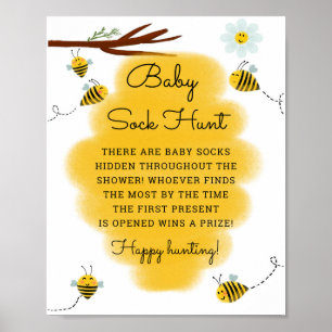 Poster Baby Sock Hunt Bee Thème Baby shower Jeux Signe