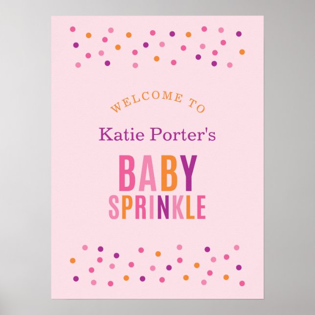Poster Baby Sprinkle rose Girl Baby shower de bienvenue (Devant)