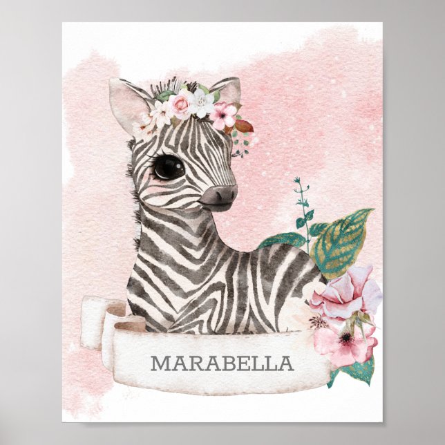 Poster *~* Baby Zebra Nursery Girl Jungle Sweet Name (Devant)